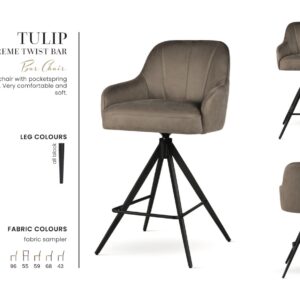 TULIP SUPREME TWIST bárszék L | táskarugós forgó bárszék, választható szövet / fekete lábbal